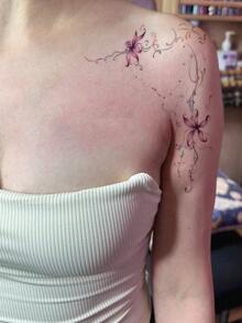 Tatuaje temporal lavable, impermeable, a prueba de sudor y sin reflejo, 1 pieza de tatuaje temporal artístico, colorido y delicado de flor y vid romántica, adecuado para la vida diaria de las personas