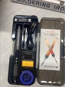 مُلحم رقمي USB مع شاشة LCD، زر ضبط درجة الحرارة، سلك ملحم، حامل ملحم، ماصّ قصدير، روزين، صندوق تخزين