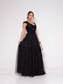 Shiny Bridesmaid Dress With Slit At The Waist - 黑色 - 查看 2