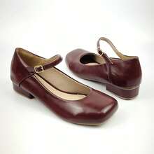 Salto Feminino Vinho Bordô Vermelho Marsala Modelo Boneca Napa Couro Fake Fivela 2,5cm Confort Moda - Vinho - Visão 3