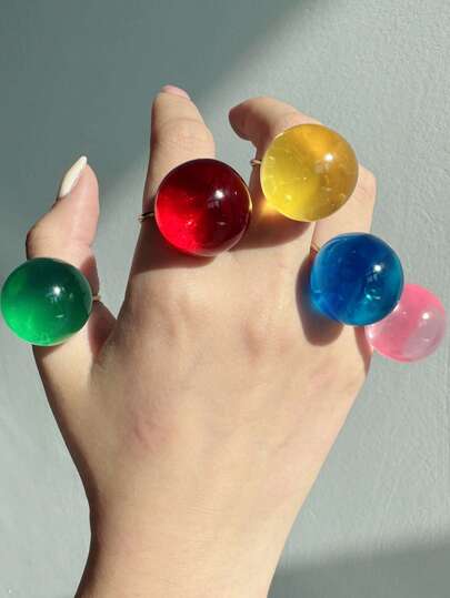 1pc Fashionable Elegant Minimalist Artistic Jelly Transparent Round Resin Stainless Steel Open Ring For Women, Suitable For Daily Commute, Street, Music Festival, Party, Evening Wear