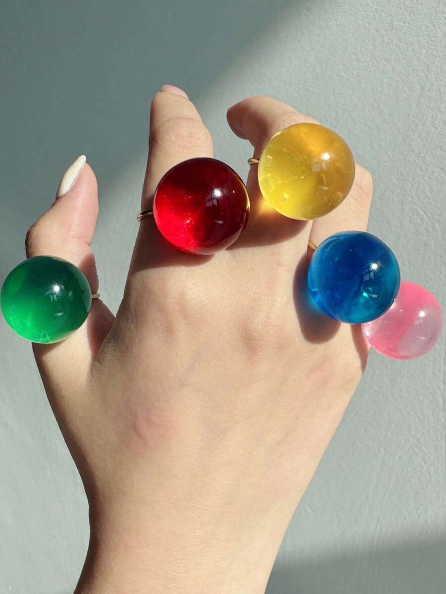 1pc Fashionable Elegant Minimalist Artistic Jelly Transparent Round Resin Stainless Steel Open Ring For Women, Suitable For Daily Commute, Street, Music Festival, Party, Evening Wear