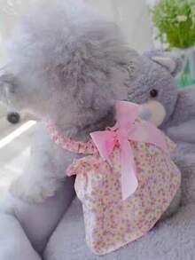 1 pieza Vestido de tirantes con estampado floral romántico para perros y gatos pequeños, vestido de princesa elegante, ligero y transpirable, adecuado para primavera/verano