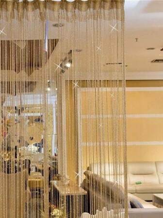 Luxury Champagne Silk Tassel Curtains, Encrypted Silver Filigree Wedding Partition Curtains, Party Decorations, Elegant Background For Living Room Entrance, Easy To Install, Soft Drapes, Room Decorations