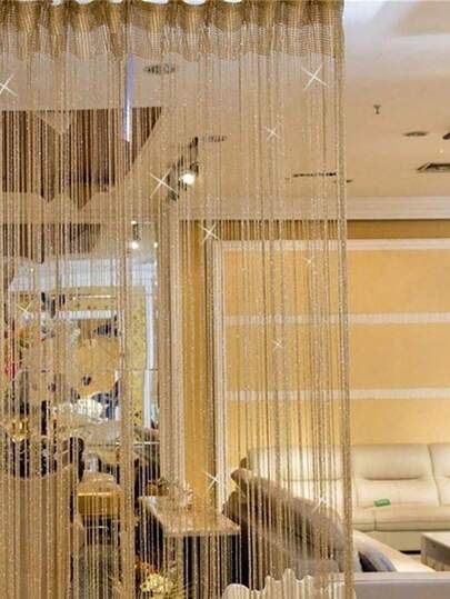 Luxury Champagne Silk Tassel Curtains, Encrypted Silver Filigree Wedding Partition Curtains, Party Decorations, Elegant Background For Living Room Entrance, Easy To Install, Soft Drapes, Room Decorations