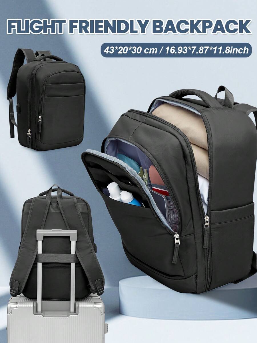 带 USB 充电端口的简易旅行背包，适合男士的 14-15.6 英寸笔记本电脑背包，大容量学校背包，周末背包，随身背包，徒步旅行背包，防水旅行必备品，配有行李带设计，适合户外工作度假旅行必备 - 彩色 - 查看 1