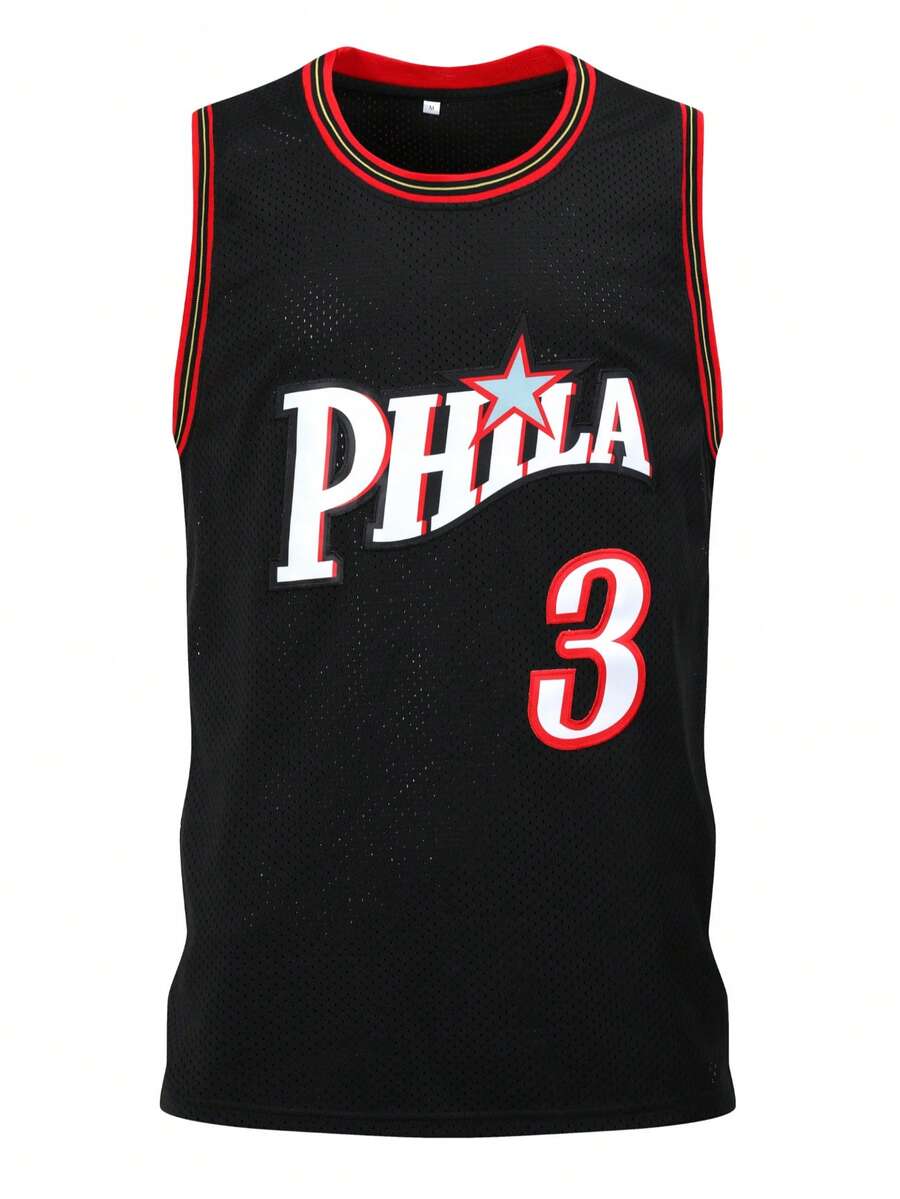 Atonmore 3pcs Men's Basketball Jersey, Black With Embroidered Stitching, Sleeveless Casual Sports Tank Top Fall