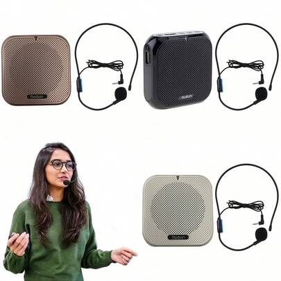 Mini Bee-Shaped Voice Amplifier With Headworn Mic - Portable Wearable Speaker, Recorder, Wired Microphone & Battery Kit For Teachers, Tour Guides, Lectures (Lightweight & Hands-Free)