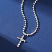 1 件奢华水钻镶嵌十字架项链，男女通用嘻哈风格派对和节日礼物