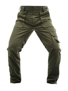 Men's Solid Color Multi-Pocket Cargo Pants With Flap Pocket Design, Heavy Duty Durable Work Trousers, Versatile For Daily Work, Hiking, Mountaineering - 軍綠色 - 查看 1