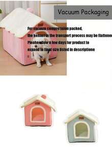 可折叠狗屋，带记忆海绵床垫 - 粉白相间，冬季保暖舒适，适合小型至大型犬猫，室内宠物床，柔软舒适，易于组装，聚酯纤维材质，宠物寝具 | 舒适宠物屋 | 耐用宠物床 | 狗床 - 彩色 - 查看 7