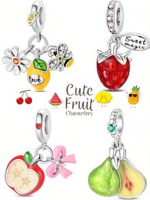 1个水果DIY吊坠，青梨覆盆子柠檬苹果串饰，甜美手链配饰，夏日清凉三件套！柠檬、花朵、蜜蜂，DIY吊坠，夏日狂欢