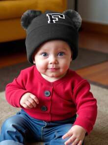 1 件装婴儿 A-Z 字母针织帽 婴儿女孩帽子 儿童无檐便帽 婴幼儿配饰 儿童帽子 弹力 0-3 岁幼儿女孩男孩帽子 - 黑色 - 查看 3