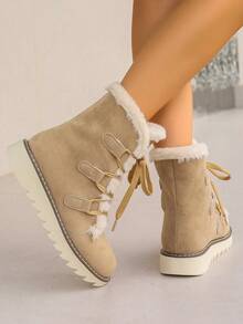 Women's Fashion Personalized Winter Boots For Women Cute Spicy Girls Mid-Length Snow Boots, Comfortable And Warm, Women's Multifunctional Faux Suede Skate Sole Ankle Boots Women Boots, Suitable For Warmth, Autumn And Winter, Spring Shoes, Spring Break, Easter, Mother's Day Gift. Boots