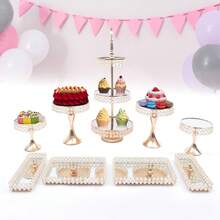 9 Pieces Cake Stand Set,Cake Stand For Party,Gold Metal Cup Cake Stand Holder Set For Dessert,Table Plate Cupcake Round Cake Pedestals Stand Display Serving Tower For Wedding Brithday Party Celebration Home Decoration - 金色 - 查看 3