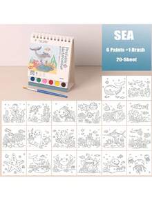 便携式 20 页水彩画册，螺旋装订素描本，含水彩颜料和画笔，创意艺术旅行伴侣，桌面装饰 - 彩色 - 查看 16