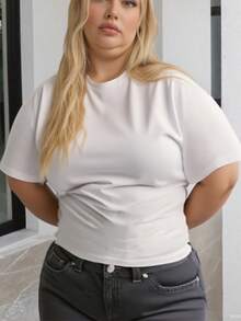 Áo crop top tay ngắn dáng rộng tay cánh dơi cỡ lớn dành cho nữ - trắng - Xem 4
