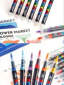 1 Set Of 72/60/48/36/24/12 Colors Acrylic Marker Pens, Liquid Ink Art Markers For Artists, Soft Tip Painting Brush, Waterproof & Fade Resistant, Graffiti Pens, High-Quality Pigment, Blendable