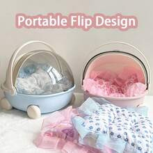 1 علبة عرض الدمية، قابلة للطي من الأعلى شفافة محمولة مع وسادة، صندوق عرض الدمية، حاوية تخزين محكمة الغبار