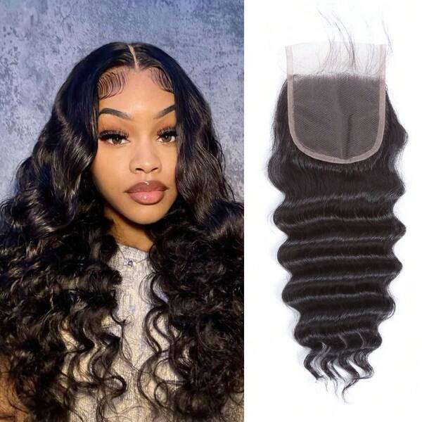 Cabelo humano solto com fechamento de renda e ondas profundas, 4*4, parte livre, cabelo humano solto com fechamento de renda e ondas profundas, extensões de cabelo brasileiro