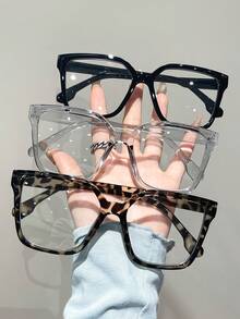 1-4 Pairs Women's Multi-Color Plastic Square Casual Classic Portable Transparent Glasses Set, Suitable For Back To School, Daily Life, Office, Reading, Fits Various Face Shapes, Can Be Used As Decoration - Clear - View 22