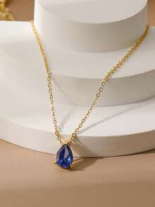 1pc Custom Birthstone Necklace, Zirconia Tear-Drop, Heart Square Gemstone Personalized Birthday Gift, Mom Gift, Best Friend Gift