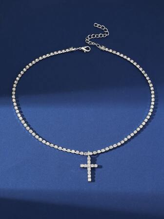 1 件奢华水钻镶嵌十字架项链，男女通用嘻哈风格派对和节日礼物