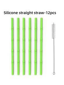 MYLOLF 6/8/12 piezas Pajitas de silicona reutilizables con cepillo de limpieza, material de silicona suave, forma de bambú creativa - Pajitas plegables, fáciles de limpiar y reutilizar, adecuadas para café, té de burbujas y camping al aire libre Pajitas para beber a alta temperatura, aplicables para Halloween, Navidad