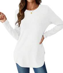 NORACORA Womens Long Sleeve Shirts Loose Tunic Tops Round Neck Lightweight Side Split Casual 2025 Basic Tshirts Blouse Halloween Christmas New Year