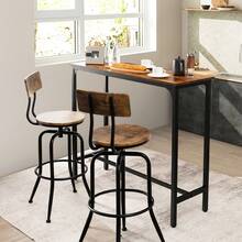 GOFLAME 120cm Bar Table Counter Height Table With Footrest - Brown - View 3