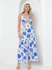 Dress With Elastane At The Back, You Can Tie It At The Back With A Print - 白色 - 查看 2