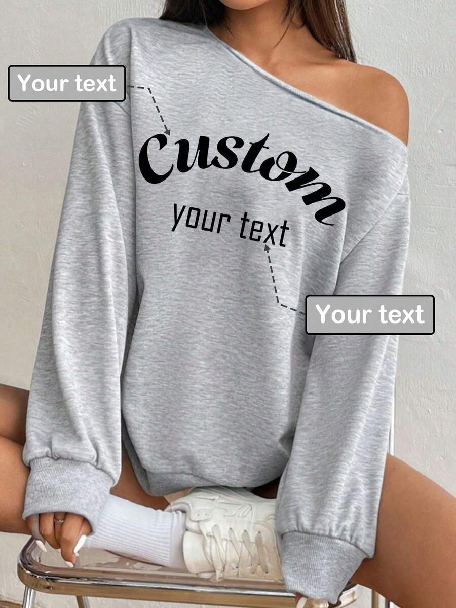 Women's Custom Open Shoulder Sweatshirts - Add Your Own Text, Choose Your Favorite Font And Color, Customize Autumn And Winter Sweatshirts, Gifts For Girlfriends, Family, Yourself, Anniversaries, Birthdays, Holidays, Etc Spring, Gifts For Women - Light Grey - View 1