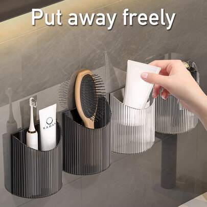 1 件套壁挂式牙刷架，适用于浴室粘贴式淋浴收纳架，可放置牙刷、电动牙刷、牙膏、剃须刀、化妆刷、化妆品、粘贴式墙壁桶，情侣/家庭杯架