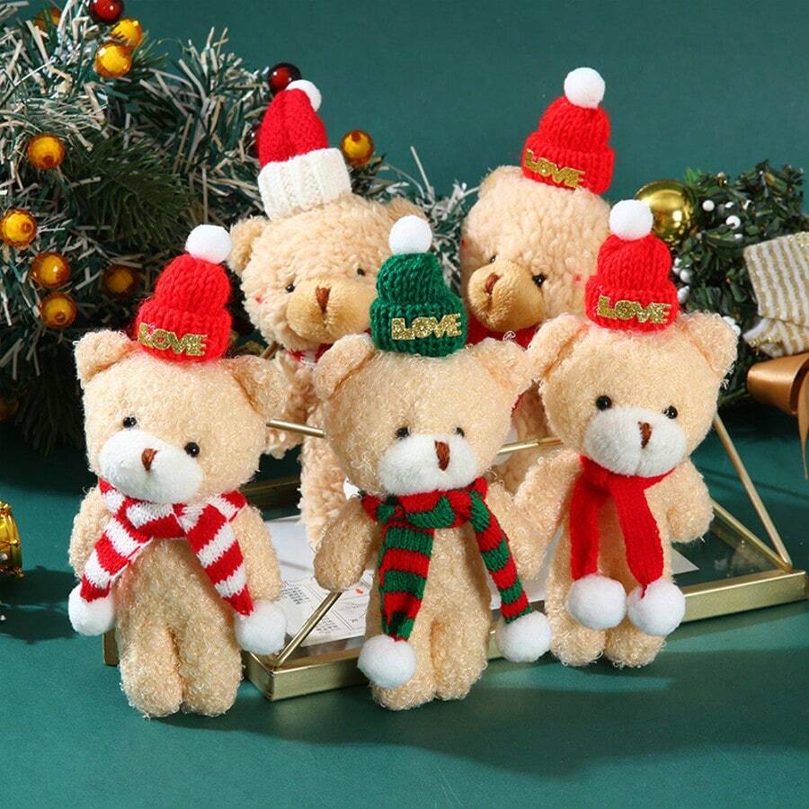 Christmas Mini Stuffed Bears Bulk Small Stuffed Animals Keychain 6 Inch Plush Bear With Scarf Hat Tiny Doll For Birthday Christmas Party Decorations Craft - Multicolor - View 1