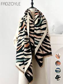 FADZOYLE 1 Peça Lenço/Xale Jacquard Listrado de Tigre Colorido, Adequado para Mulheres em Todas as Estações, Extra Longo e Luxuoso para Manter o Calor no Outono/Inverno, Minimalista Elegante, Aquecedor de Pescoço Multiuso, Adequado para Escritório, Uso Externo, Uso Diário, Casamento, Acessório de Festa, Pode Ser Combinado com Roupas Formais - Multicolorido - Visão 1