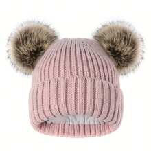 Thermal Lined Cute Winter Beanie Hats For Women Girls Warm Knit Hats With Double Faux Fur Pom Poms - A - View 16