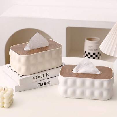 1个北欧风纸巾盒，弧形设计，木质盖子，大容量，适用于浴室、卧室、客厅、宿舍，是乔迁、圣诞节、节日或生日的理想礼物。