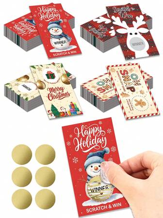 25Sheets Christmas Scratch Cards, Santa Claus Reindeer Christmas Tree Gingerbread Man Design Pattern, 23 Sorry Cards, 2 Winner Cards And 26 Scratch Stickers, Suitable For Christmas Decorations, Family Holiday Party Game Props, Winter Party Decorations, Best Christmas Gift, Christmas