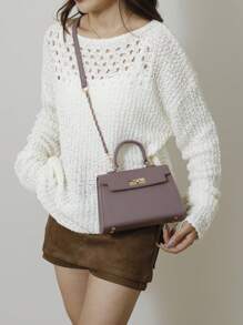 New Glossy Crocodile Pattern Women's Handbag, Large Capacity, Fashion & Elegant, Comes With Stylish Scarf, Can Be Worn As Shoulder Bag, Black