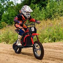 Motocicleta eléctrica de 350 W para niños de 8 a 12 años, moto todoterreno de 3 velocidades con velocidad máxima de 14.9 km/h, batería de 24 V, freno trasero manual y acelerador giratorio, autonomía de 13.7 - Rojo-9 - Ver 1