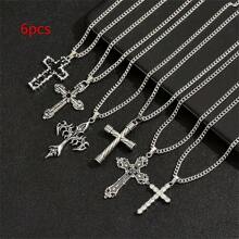 6pcs Vintage Punk Cross Pendant Men's Chain Necklace - Father's Day Gift, Suitable For Casual Attire, Parties, Music Festivals, Casual Vacation, Holiday Gifts