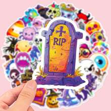 50pcs Matte Halloween Cartoon Ghost & Wizard Hat Stickers, Suitable For Asymmetrical Shaped Phone Cases, Laptops, Water Bottles, Scrapbooks, Diaries - Multicolor - View 3
