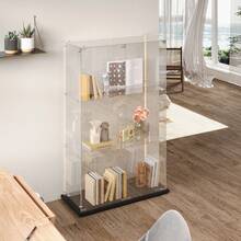 Vitrina de cristal con puertas dobles y cerraduras, moderna vitrina de colección de vidrio de tres capas, vidrio templado transparente de 5 mm, vitrina de cristal vertical, 123 x 78,5 x 35 cm, adecuada para sala de estar, dormitorio