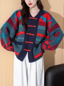 Alicedudu Women's Casual Minimalist Chinese Style Holiday Knit Cardigan, Autumn/Winter - Multicolor - View 4