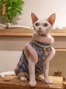 Chinese Style New Year Festive Cat Velvet Cheongsam, Warm And Anti-Licking, Suitable For Hairless Sphynx Cats
