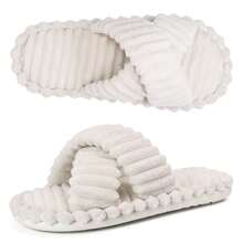 Womens Slippers Open Toe Indoor Memory Foam Slide Cross Band Outdoor - Màu Khaki - Xem 6