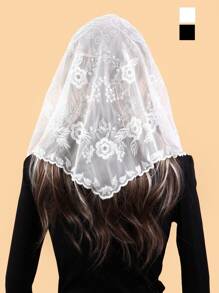 1pc Women's Lace Embroidery Triangular Scarf, Floral Breathable Headscarf/Shawl, Elegant Wedding Veil Scarf