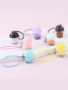 1-Piece Mini Bubble Milk Tea Keychain Cute PVC Pendant, Backpack Pendant, Car Pendant, Friend Gift, Holiday Gift, Creative Backpack Key Chain, Simulated Post-Meal Bubble Milk Tea Cup, Cat Ear Straw Cup, Self-Made Cream Glue Keychain Pendant, Accessory, Suitable For University Campus And Commuting Fun, Korean Style Personalized And Cute Style, Campus Graduation Season Gift