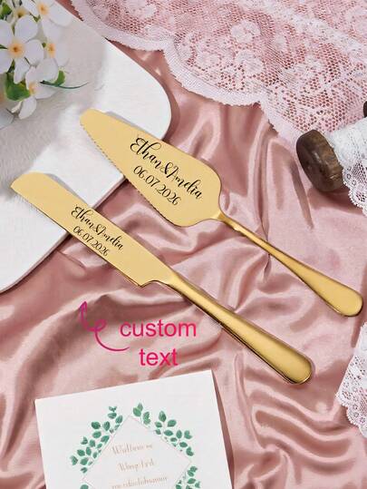 1 PC Custom Cake Knife, Pizza Spatula, Personalized Stainless Steel Silver And Golden Dessert Knife, Bread Knife, Cake Spatula, And Fork Set, Perfect Commemorative Gift For Wedding Parties, Birthday Celebrations, Anniversaries, Christmas, And Graduation Seasons.