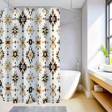 1 قطعة ستارة دش مقاومة للعفن والماء مطبوعة رقميًا بتصميم هندسي بسيط لقطة في حوض الاستحمام، مع 12 خطاف بلاستيكي وحلقات معدنية، إكسسوار حمام متين وقوي - متعدد الألوان - مشاهدة 4